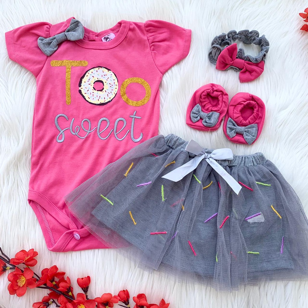 Setelan 4in1 jumper rok bandana sepatu bayi perempuan cantik lucu kekinian fashion anak cewek -too