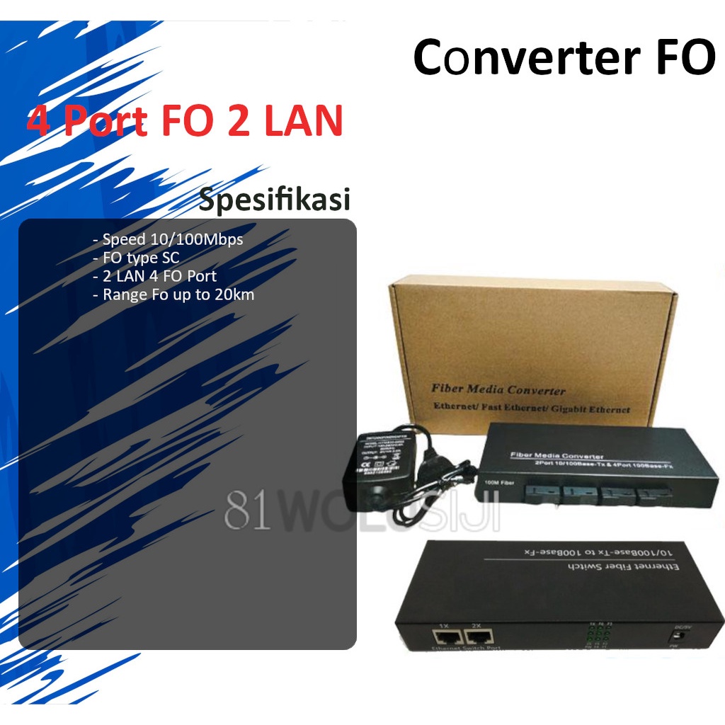 Converter 4 Port FO to 2 Port LAN 10/100Mbps Fast Ethernet to Fiber Optic