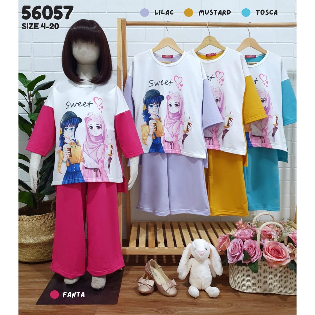 GROSIR 3set Setelan Kulot Slebew CATHERINE KIDS 468 (4-6th)