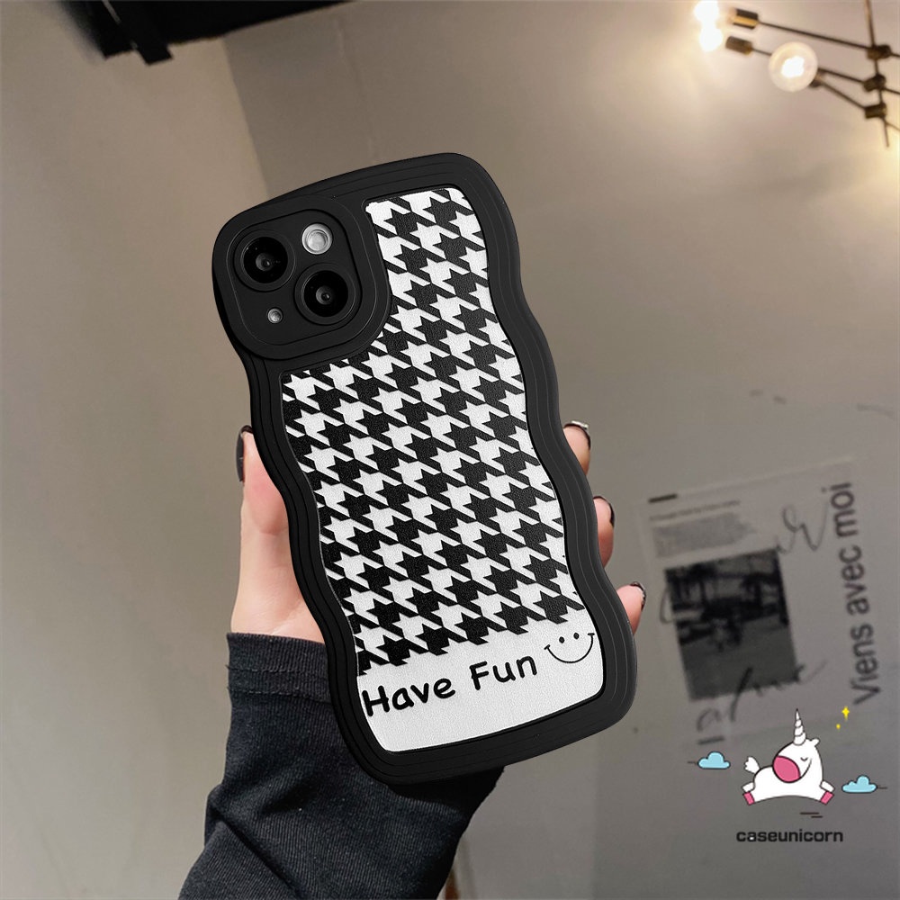 Ins Fashion Case Motif Houndstooth Mi 11T Pro Redmi Note10 10s 9s 9Pro 11Pro+8 9 11s 11 10Pro Redmi 12C A1 9T 10 9A 9C 9 10A 10C A1+POCO X3 NFC Pro M3 Lembut Bergelombang Tepi Sarung