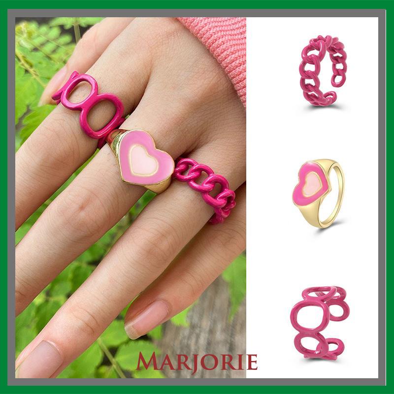 3PCS Heart Geometry Rings Cincin Geometri Jantung Cincin Mode Menetes Minyak yang Dapat Disesuaikan untuk Aksesoris Perhiasan Wanita-MJD