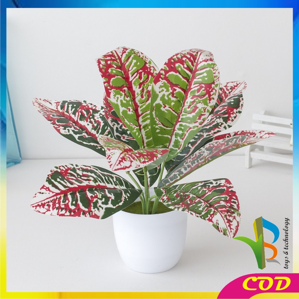 RB-C163 Ornamen Pot Tanaman Daun Plastik Hiasan Dekorasi Rumah Monstera Plastik Artificial Plant