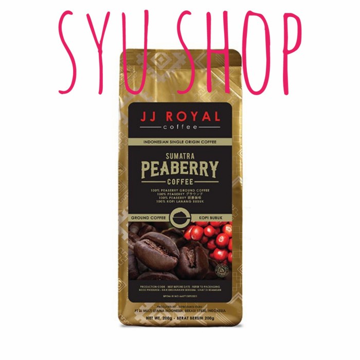 

JJ ROYAL PEABERRY SUMATRA SUMATERA GROUND COFFEE 200 GR KOPI BUBUK
