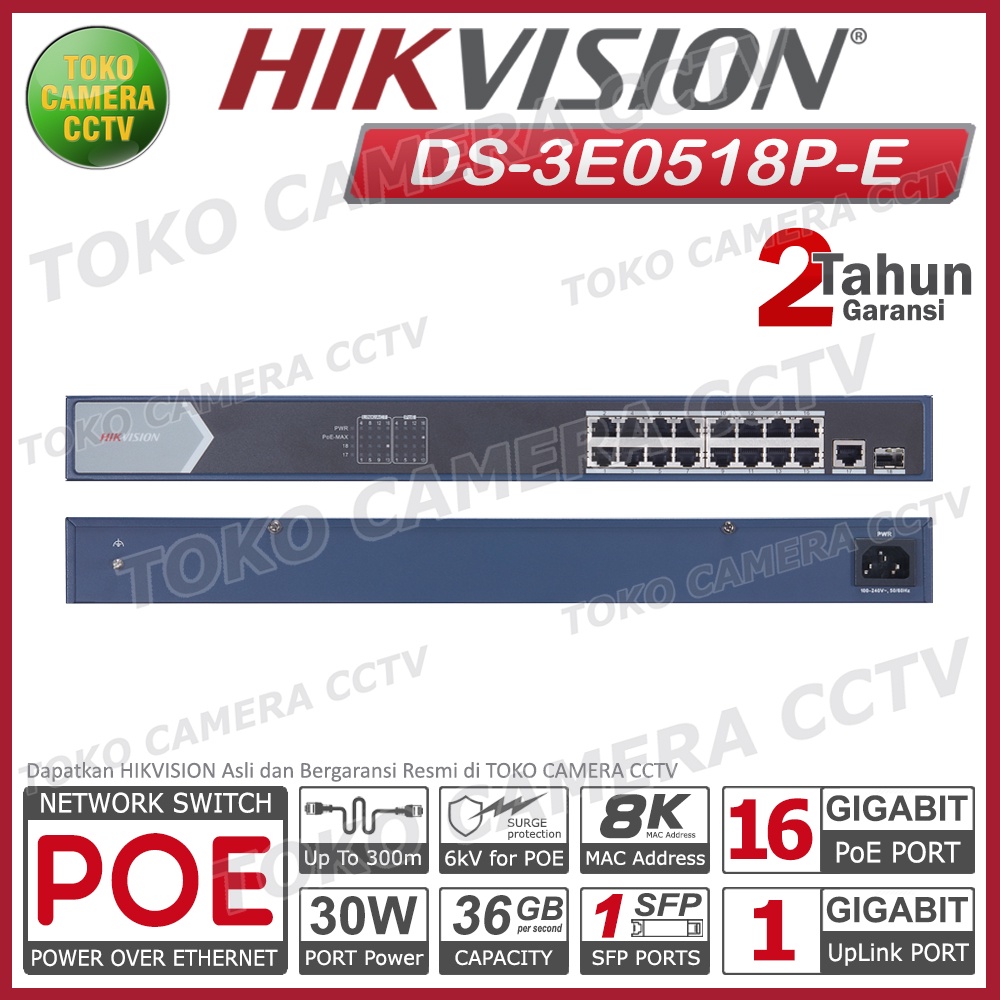 SWITCH POE 16 PORT HIKVISION DS-3E0518P-E FOR IP CAMERA