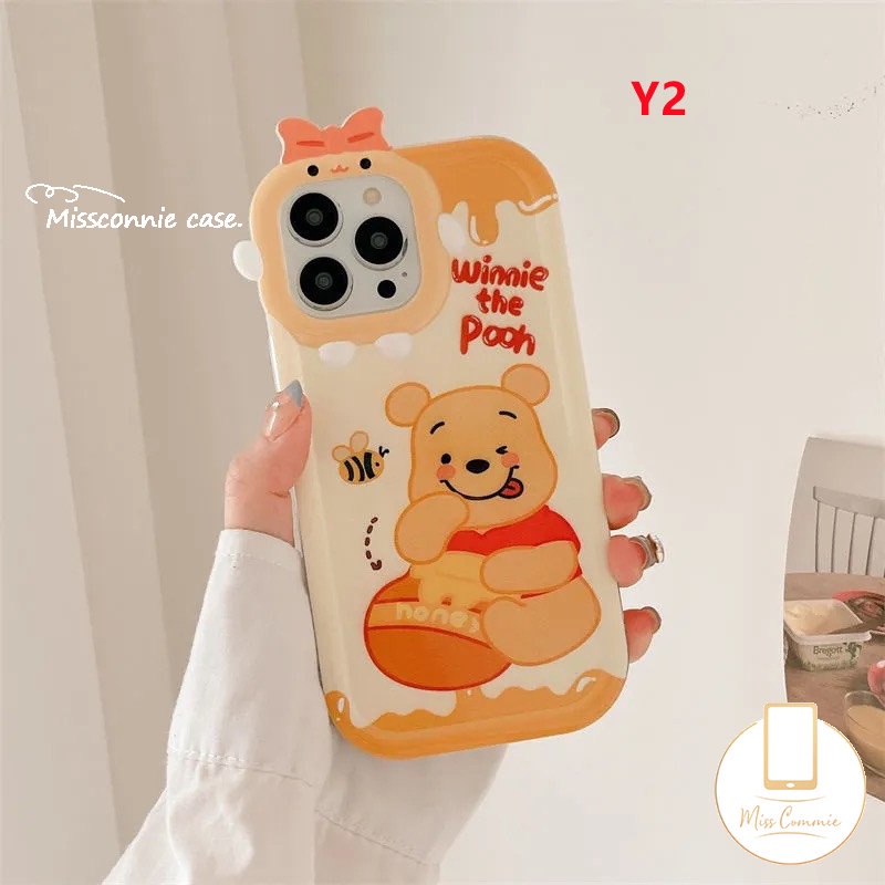 Cute Honey Ice Cream Cartoon Disney Winnie the Pooh Phone Case for Redmi 10A 9A 9T 10C 9C NFC PO CO M3 Creative 3D Bow Little Monster Lens Soft Back Cover