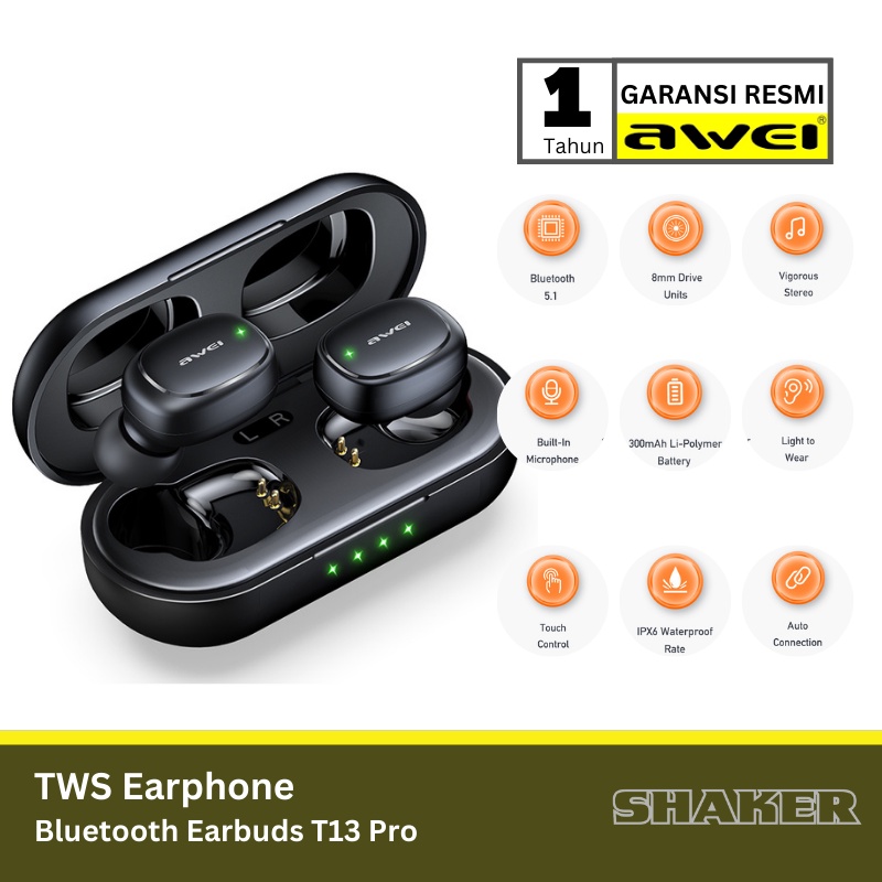 TWS AWEI Earphone True Wireless Sports Bluetooth Earbuds  T13 Pro