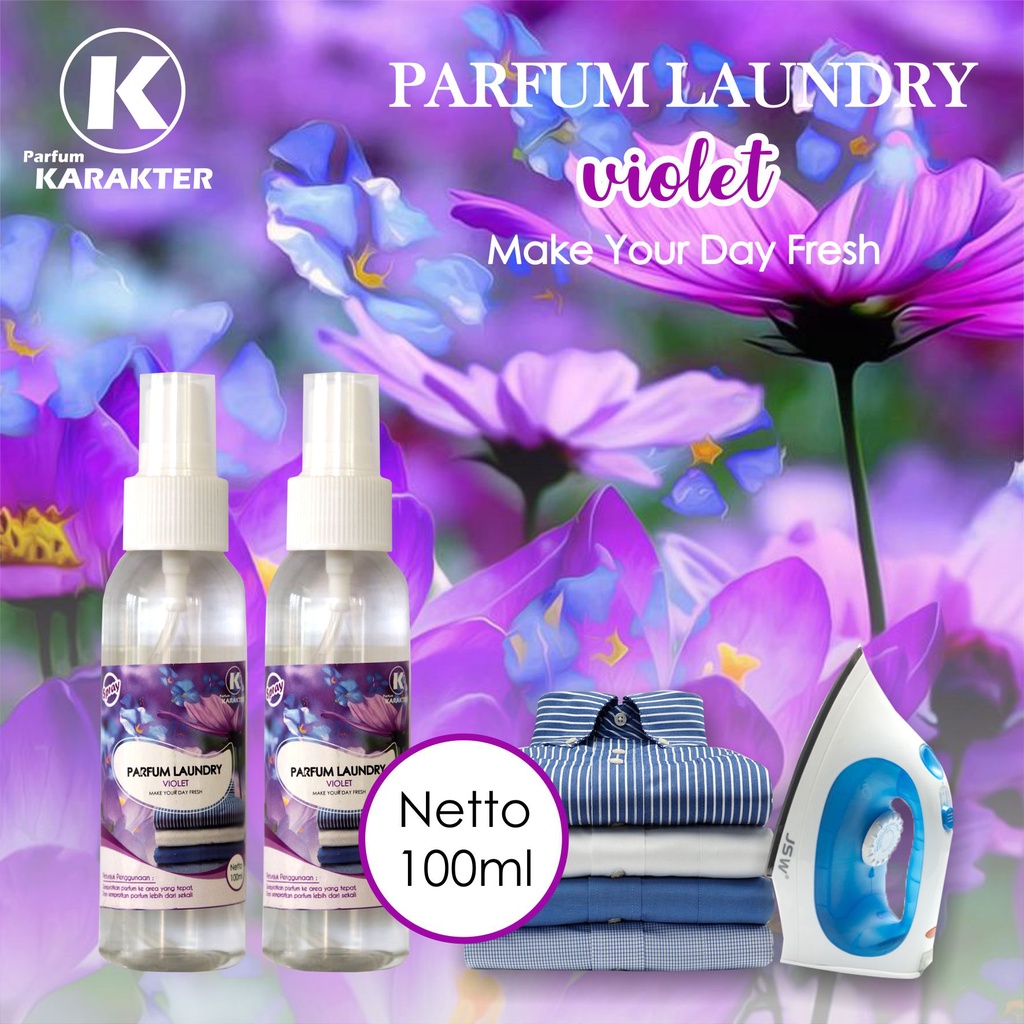 [ TESTER ] Parfum Laundry VIOLET | Untuk Setrika Pakaian Model Botol Spray | Kemasan 100ML | Bisa COD