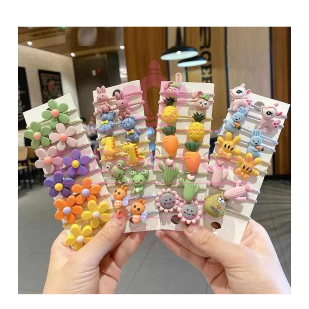 IKAT RAMBUT KARAKTER ANAK GAYA KOREA KUCIRAN LUCU WARNA WARNI 3D HAIR STYLE ELASTIS LENTUR UNTUK ANAK PEREMPUAN IMUT ISI 10 PCS SR41