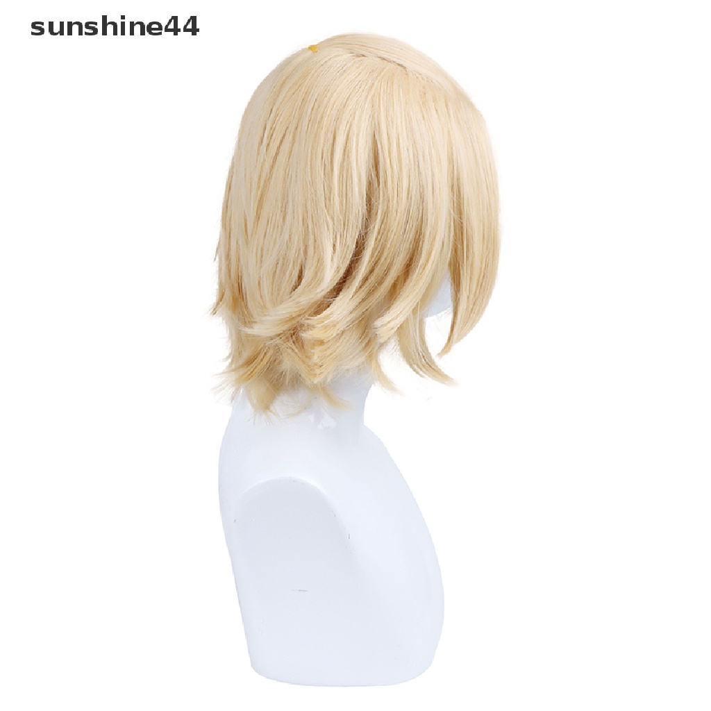 Sunshine Wig / Rambut Palsu Pria / Wanita Model Tokyo Revengers Manjiro Sano Bahan Serat Sintetis Warna Emas Untuk Cosplay