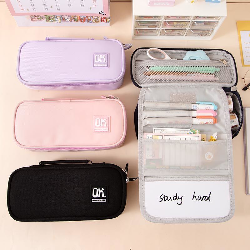 

Large Capacity Pencil Case with Writing Board Canvas School Pouch Kawaii Pen Bag Storage Stationery