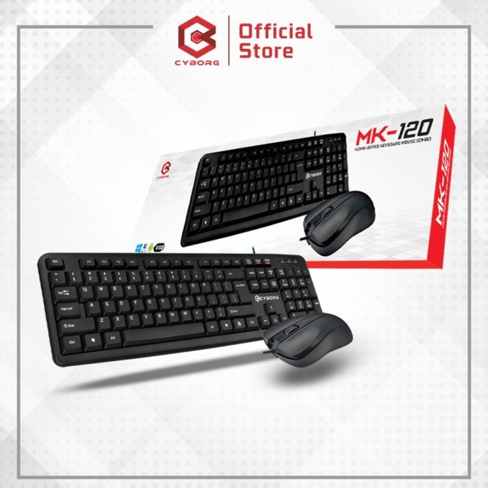 Keyboard mouse cyborg wired usb membrane 104 keys fullsize optical 1200dpi 3d mk120 mk-120