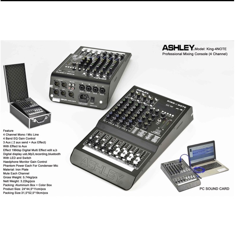 Mixer Ashley King 4 Note Original 4 Channel Bluetooth USB king 4note(cod) Mixer ashley KING 4NOTE or