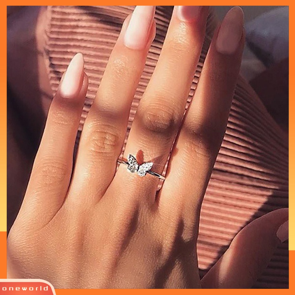 Cincin Wanita Bentuk Kupu-Kupu Geometris Aksen Berlian Imitasi Untuk Hadiah Pernikahan