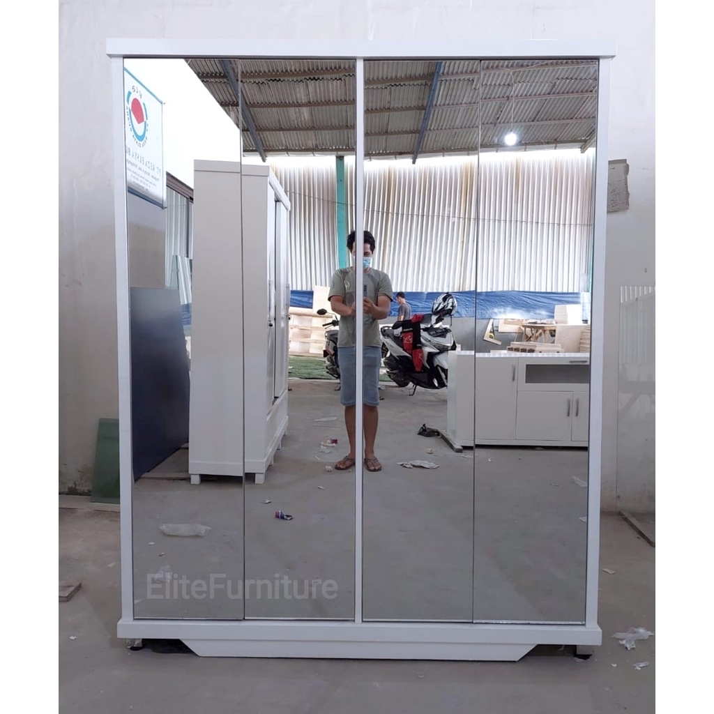 Lemari Baju Gamis Gantungan Kaca Cermin Bloktik , Lemari Pakaian Full Gantungan Putih , Lemari Gantu