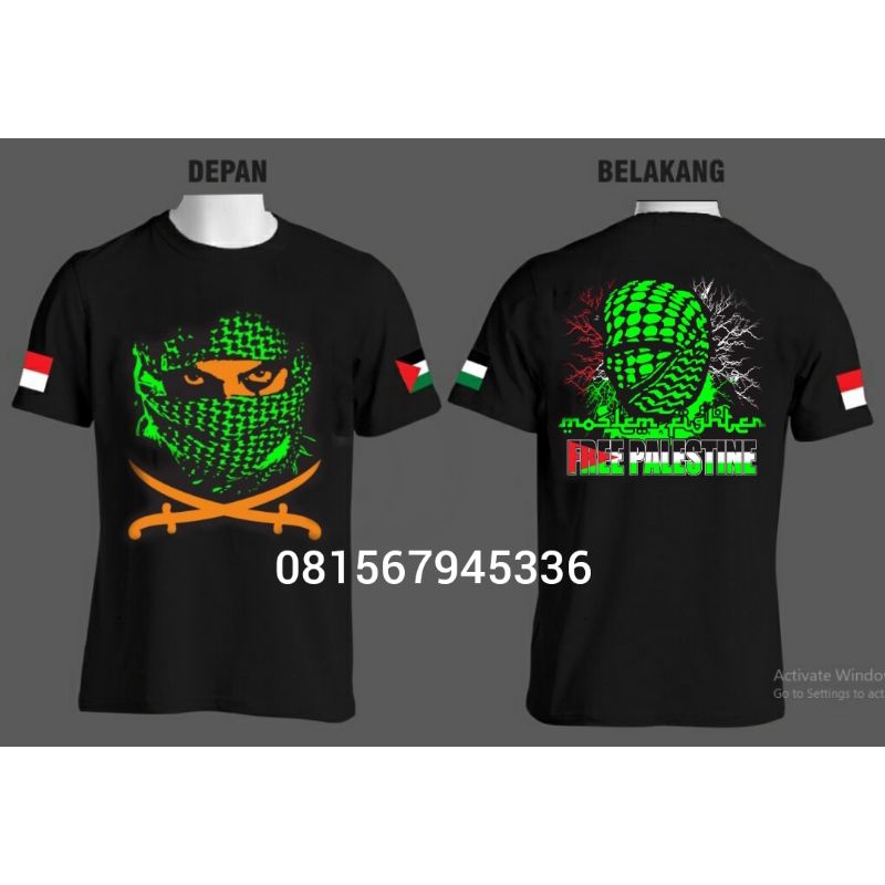 kaos palestina sablon keren murah moslem fighter palestina