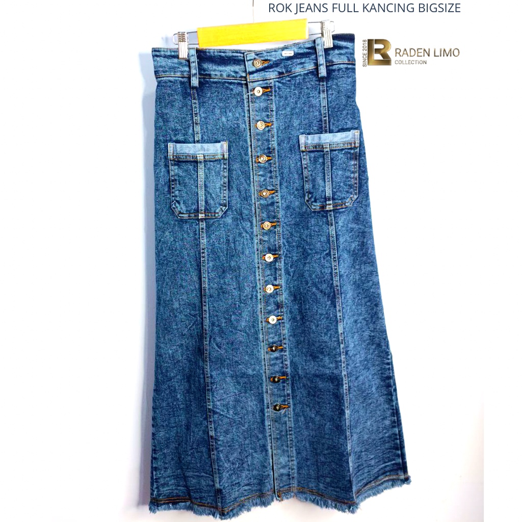 Rok Jeans Panjang Big Size Full Kancing aktif Premium Street