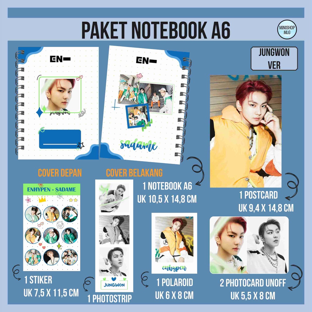 PAKET NOTEBOOK ENHYPEN SADAME - FANKIT ENHYPEN SADAME - NOTEBOOK A6 ENHYPEN