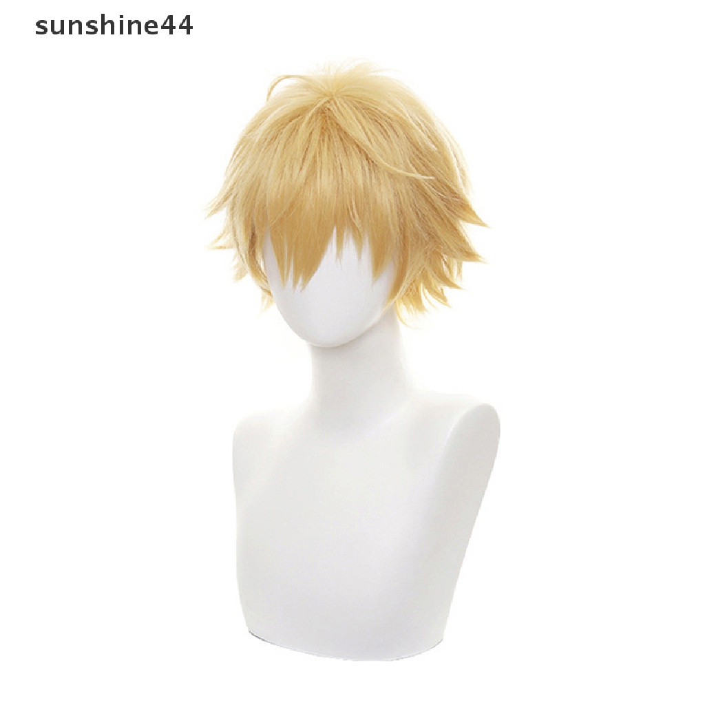 Sunshine Wig / Rambut Palsu Pria Model Pendek Warna Emas Untuk Kostum Cosplay Anime Halloween