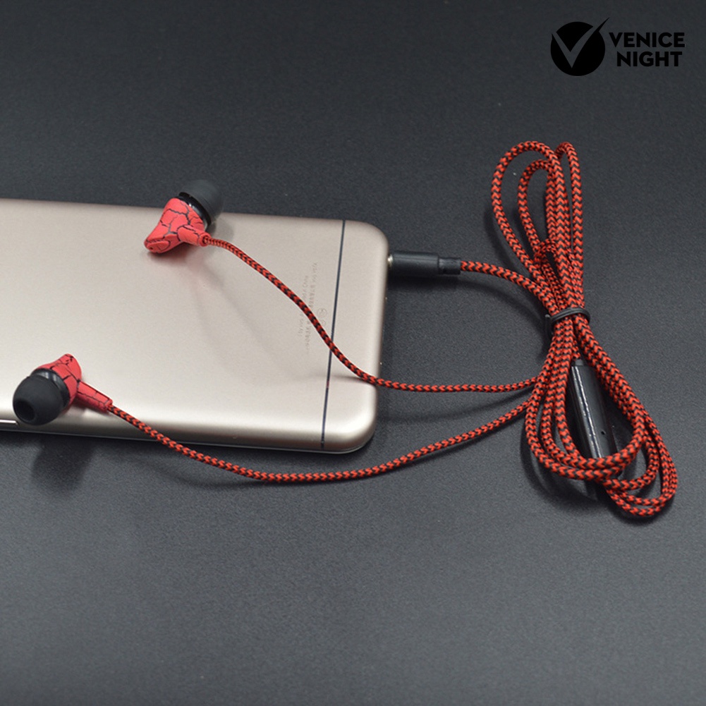 (VNEP) (Berkabel) Fashion Cracked Print Universal Braided Wire Volume Control In-ear Earphones