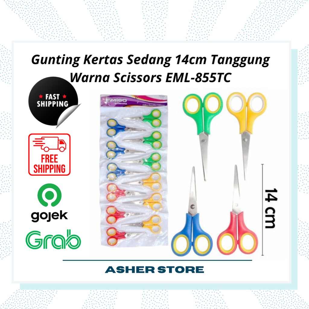 

Gunting Kertas Sedang 14cm Tanggung Warna Scissors EML-855TC