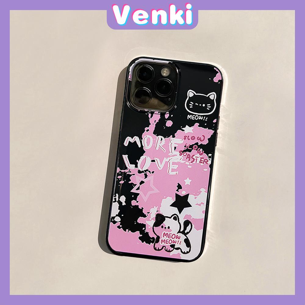 Case iPhone 14 Pro Max TPU Soft Case Pink Splash and Cat Glossy Black Candy Case Camera Protection Shockproof For iPhone 14 13 12 11 Plus Pro Max 7 Plus X XR