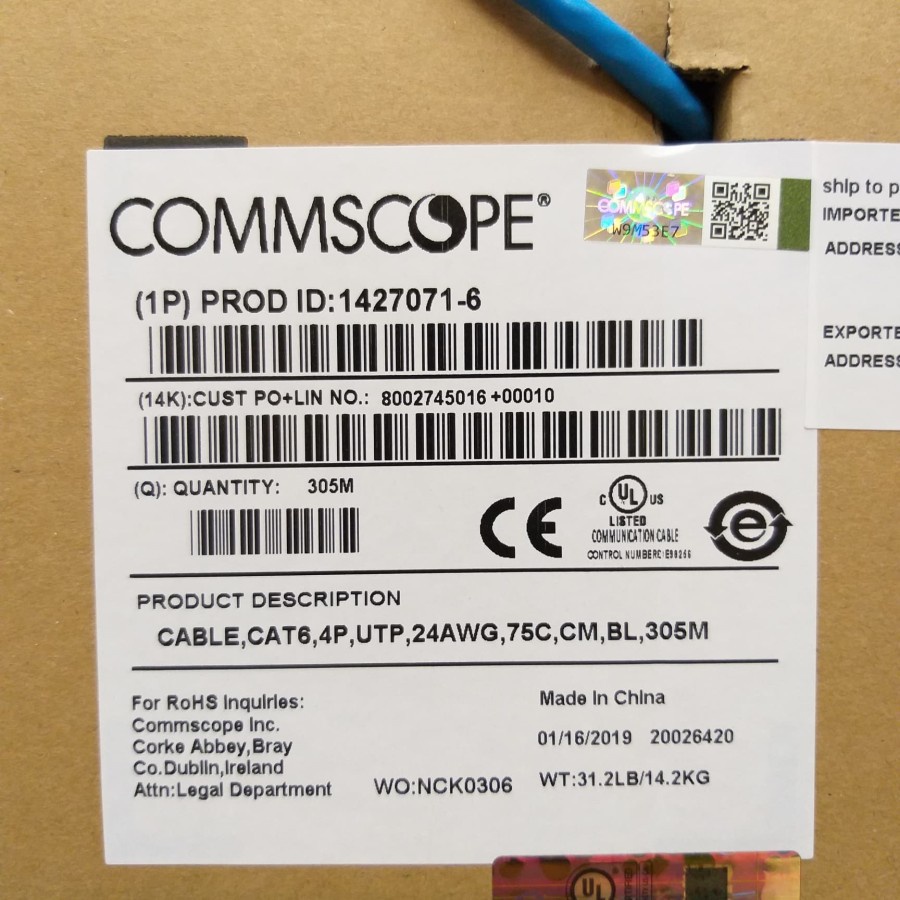 Kabel LAN AMP Commscope Blue Cat 6 1 roll 305Meter