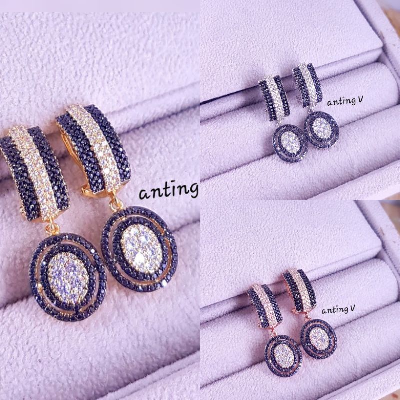 Anting Black Stone Replika Berlian - Vier High Premium Jewellery