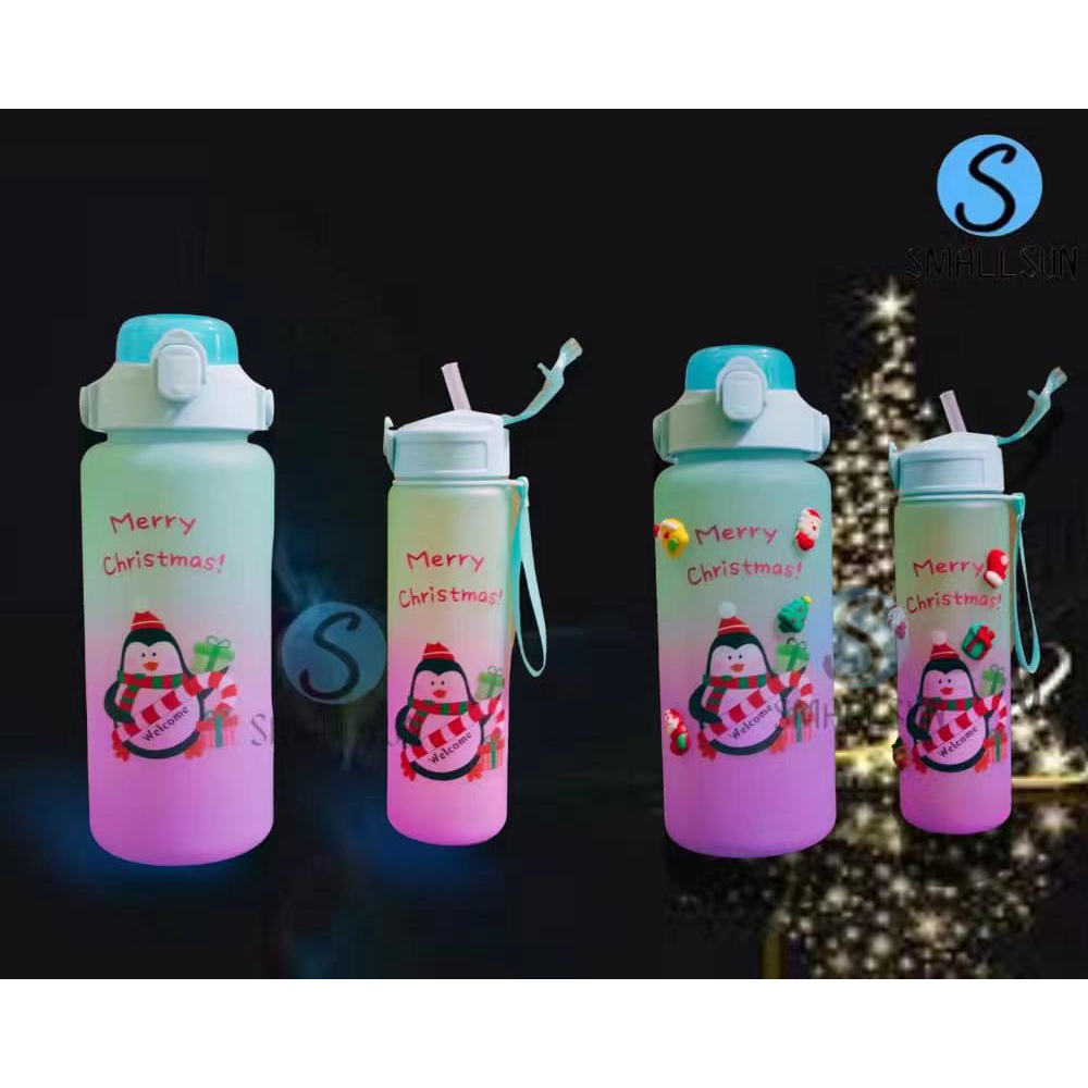 Botol Minum 2in1 Viral Gradiasi 2l and 900ml Merry CHRISTMAS  Free Sticker BZ1007