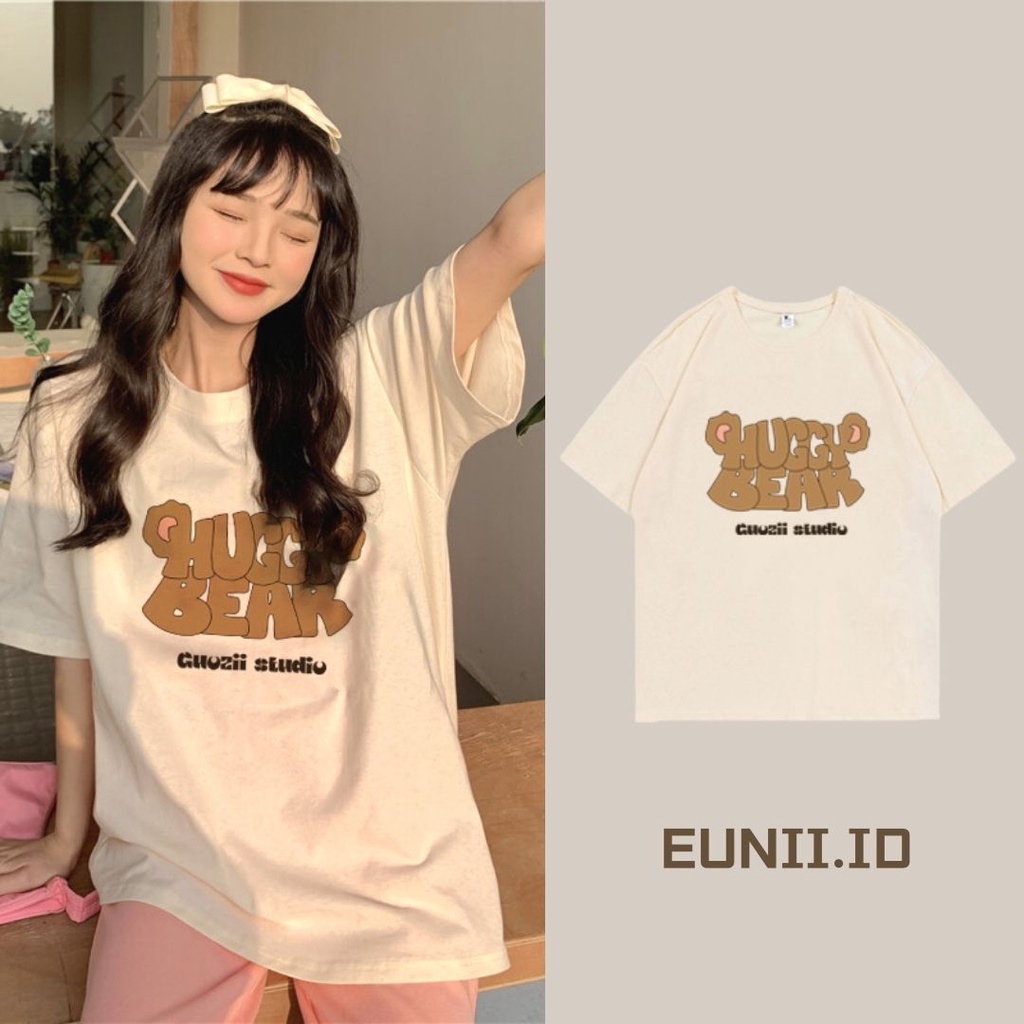 EUNII T-shirt Lengan Pendek Cute Bear Ears Korean Style/Kaos Atasan Wanita/Baju Kaus Oversize Wanita/Kaos Wanita