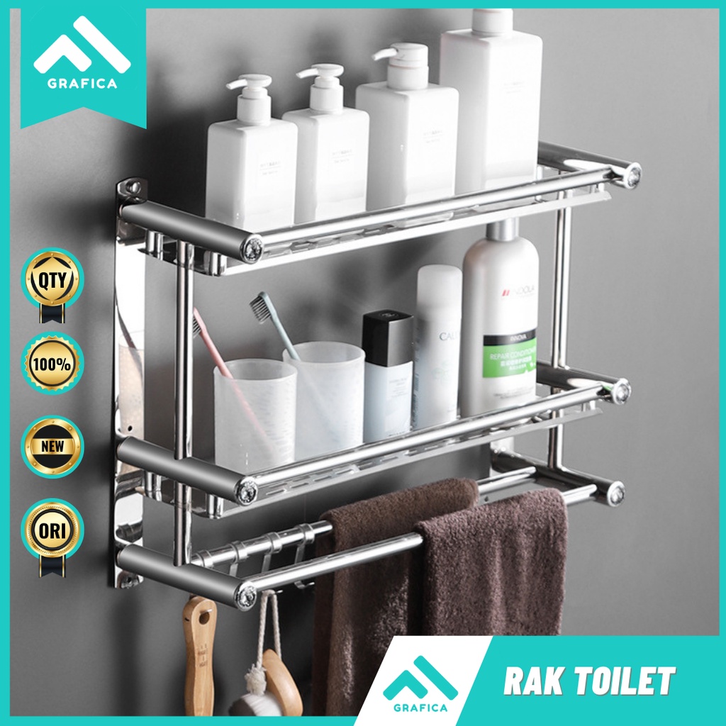 RAK KAMAR MANDI SABUN PERLENGKAPAN MANDI HANDUK 1 SUSUN 2 SUSUN GANTUNG TEMPEL TEMBOK DINDING STAINL