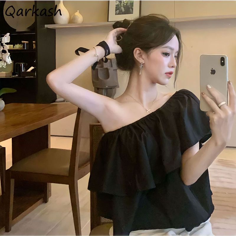 one shoulder ruffle top / Clara one shoulder top / bigsize top ruffle