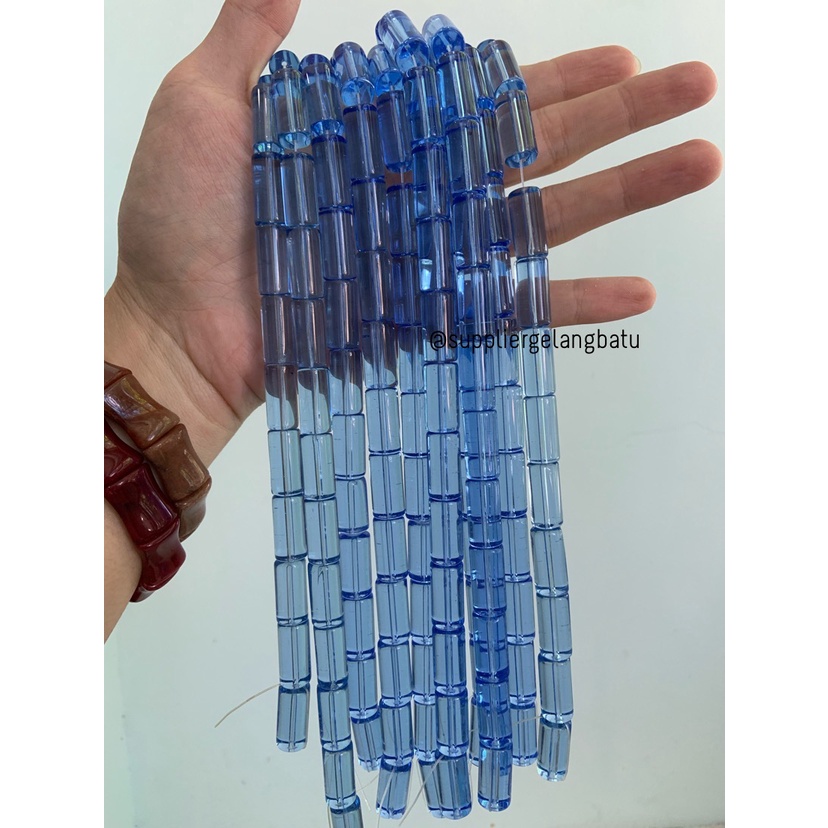 manik glass bead BLUE quartz 20 x 8mm bahan prakarya gelang kalung