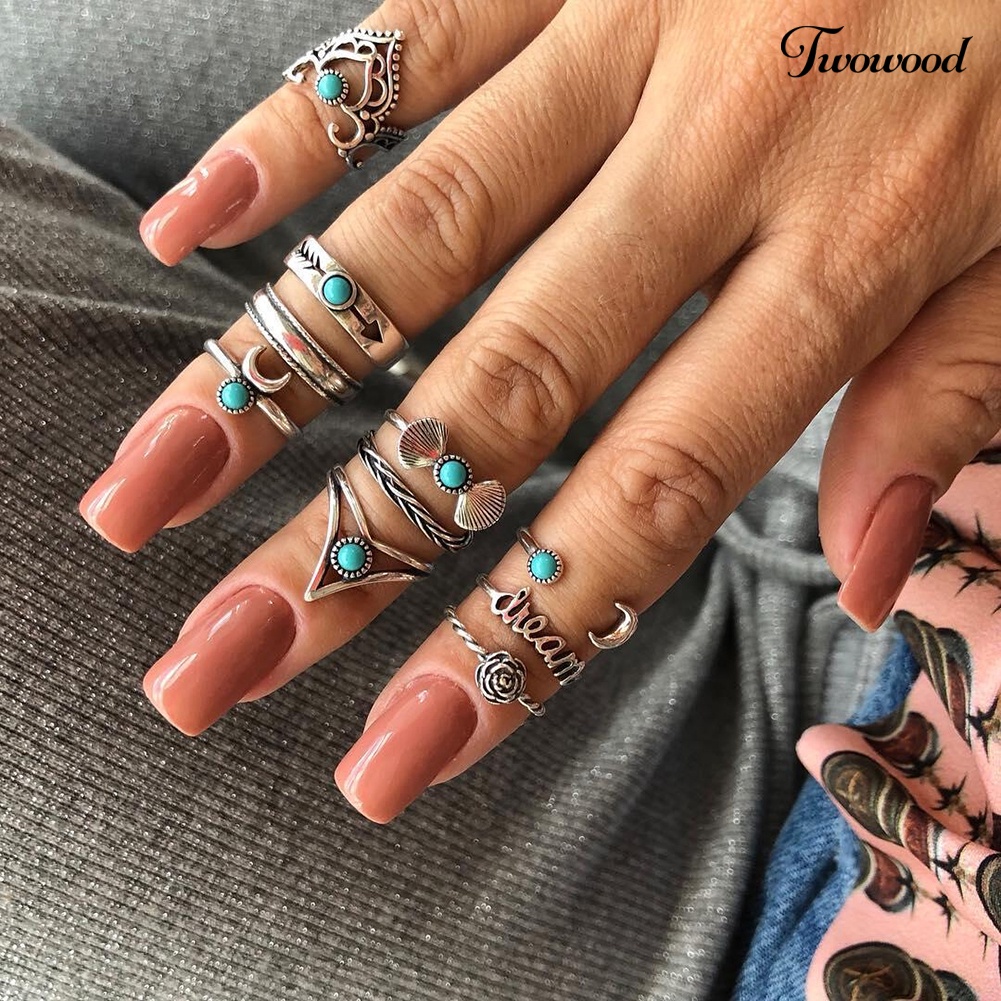 Cincin Knuckles Turquoise Palsu Gaya Bohemia Untuk Wanita