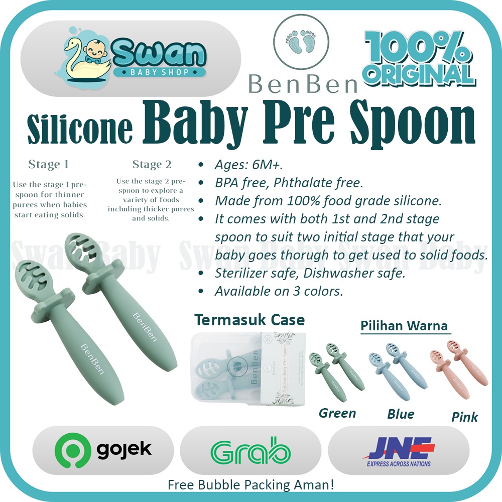 Benben Premium Silicone Baby Pre Spoon with Case / Sendok Makan Bayi