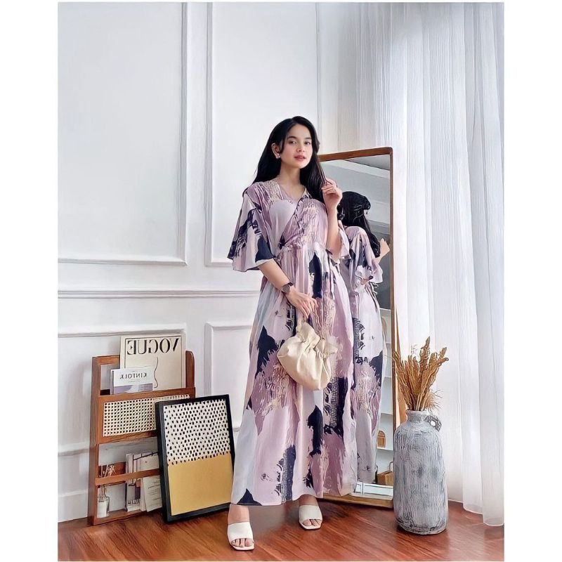 Baju Daster Dress Kimono Piyama Kareen Serut Dada Busui Rayon Premium Lengan Pendek