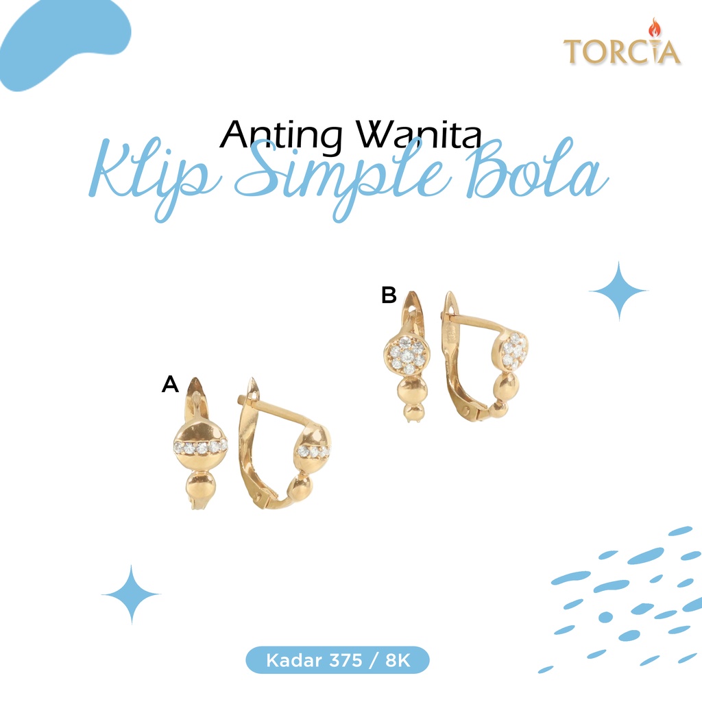 Anting Klip Emas Asli Simple Bola Kadar 375 Torcia