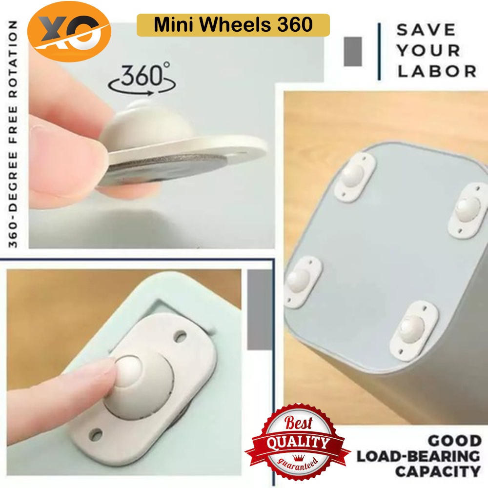 Roda Tempel Serbaguna MIni 360 Derajat Furniture Roda Tempelan Box Keranjang Kotak Mainan Box Prakti
