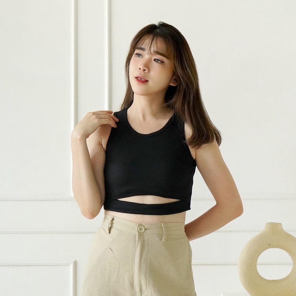 Korean Basic Crop Tank Top Wanita Baju Knit Basic Top 167