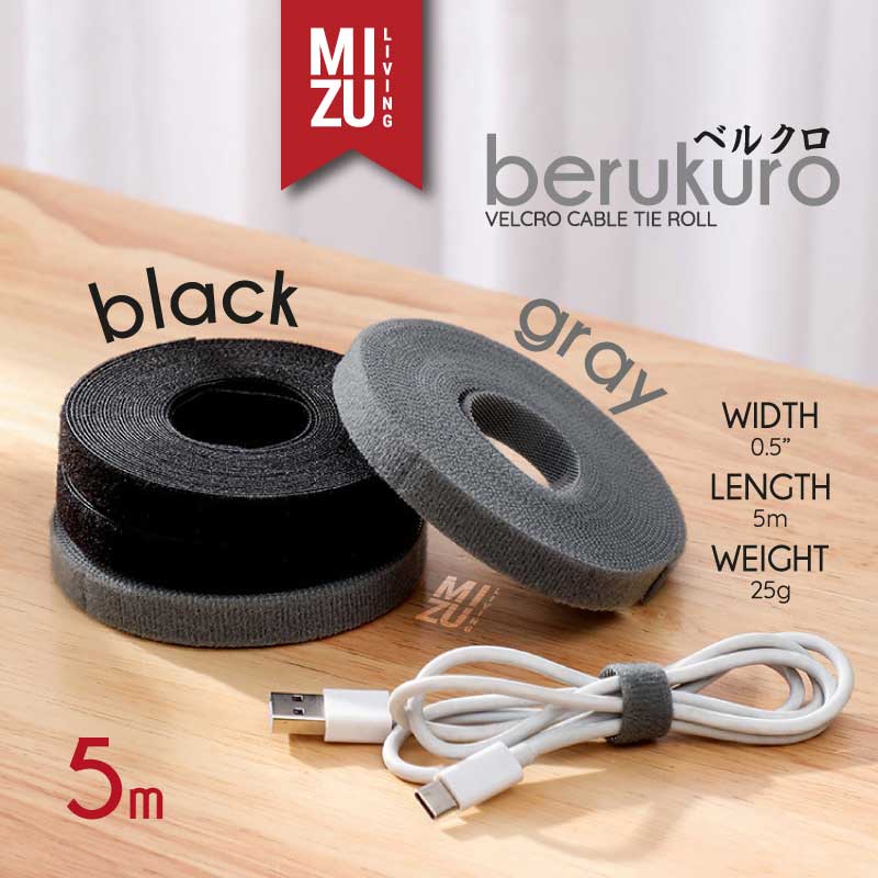 MIZU BERUKURO 5m Velcro Cable Tie Roll Penggulung Pengikat Perekat Kabel Holder Velcro Strap Cable Organizer HOME ORGANIZER