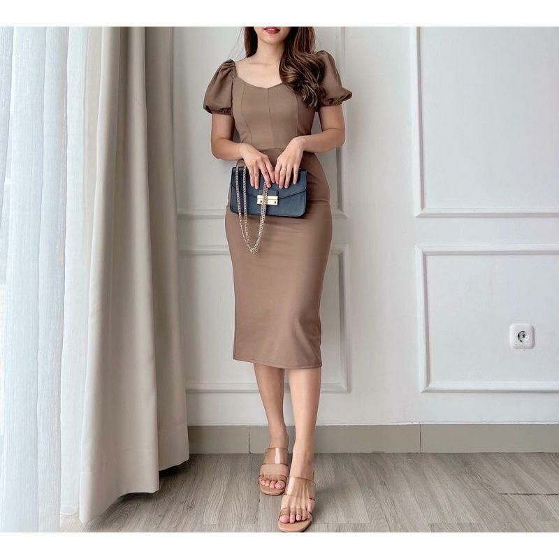 Midi Dress Wanita Hellena Casual Bodycon