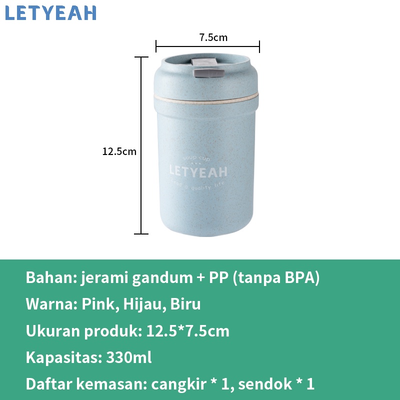 letyeah Cangkir sup jerami gandum 330ml anti tumpah