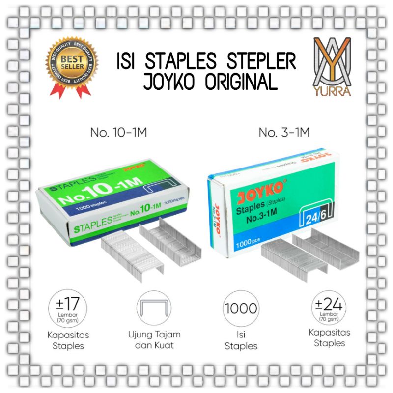 

YURRA - ISI STAPLES STAPLER REFILL JOYKO NO. 10 (SEDANG) & NO. 3 (SEDANG) / 1BOX ISI 1000PCS BERKUALITAS