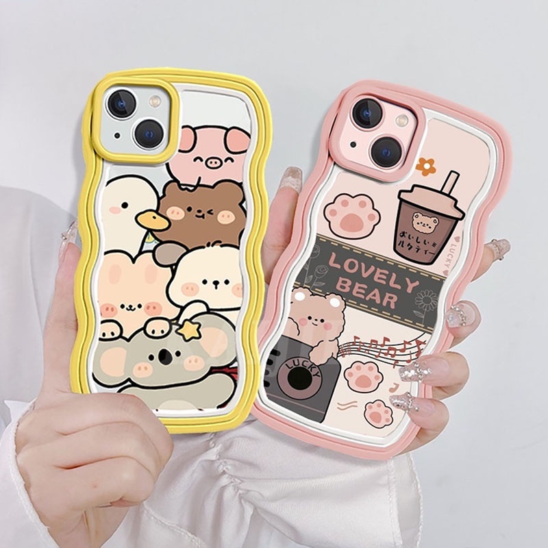 Case OPPO A17 A16 A57 2022 A77S A77 A16K A16E A95 A55 A96 A76 A12 A5s A15 A54 A7 A53 A3s A31 A52 A92 F9 F11 Reno 5F Kartun Hewan Kepala Pola Warna Pelindung Case