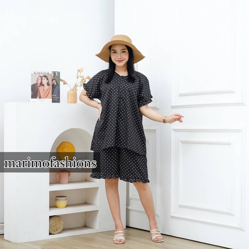 MINI SET Setelan Wanita Rufle Baju Tidur Rayon Kekinian marimofashions