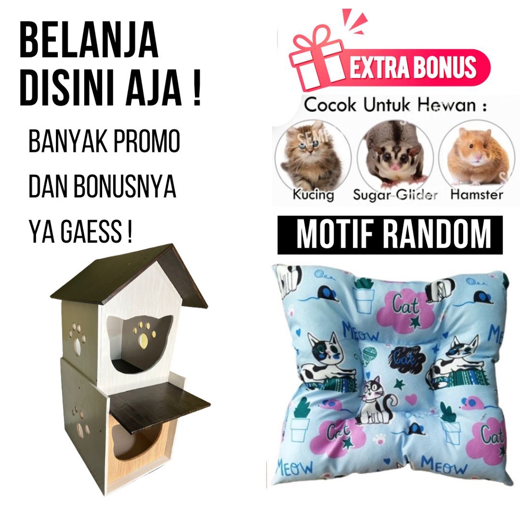 Rumah Tingkat Kucing Kandang Tempat Tidur Premium Quality Tebal BESAR Dan Kokoh Satu Set FEFARM