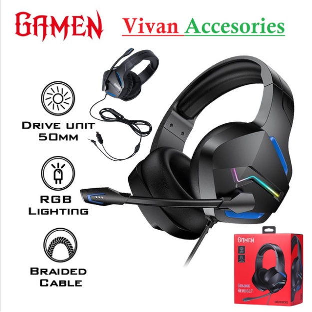 GAMEN GH2200 3.5mm Audio Jack Input RGB LED Light Braided Wire Gaming