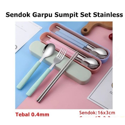 Sendok Garpu Sumpit Set Stainless / Steel Tebal Food Grade BOX