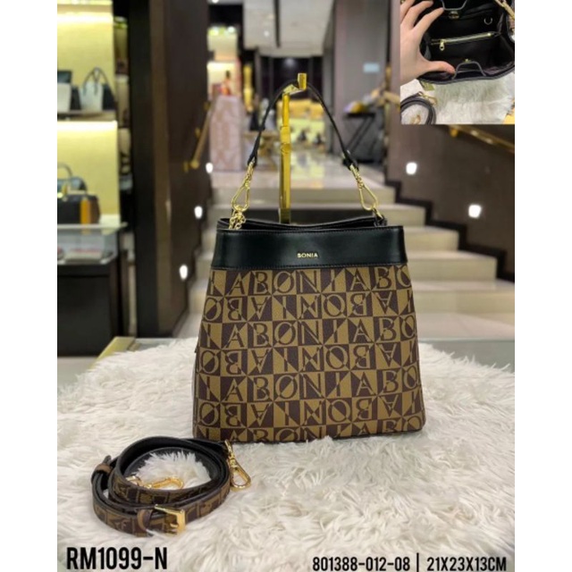 tas serut bonia original bucket bag monogram les hitam