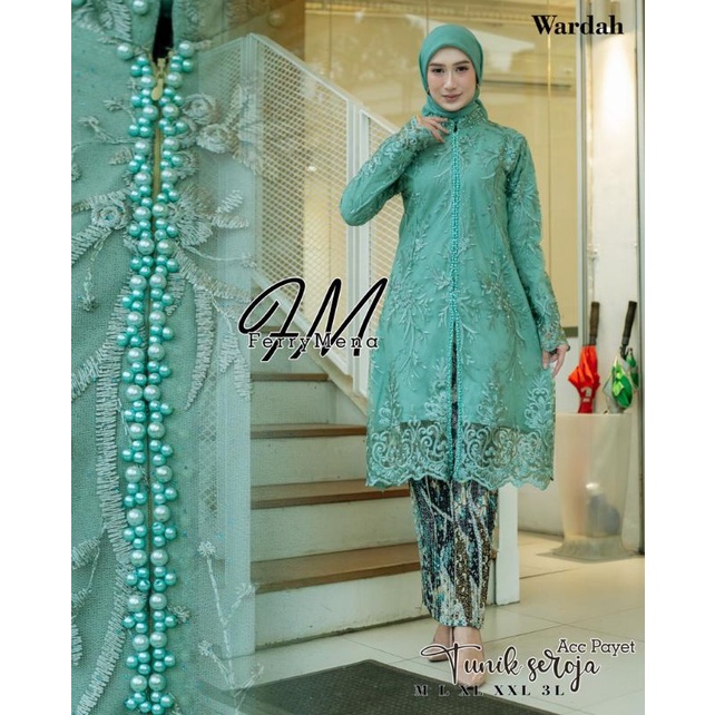 Permata Olshop / Setelan Kebaya Tunik Busui Tulle Payet Modern Seroja / Kebaya Modern / Kebaya Kondangan / Kebaya Pesta Mewah / Kebaya Wisuda / Kebaya Seragam / Kebaya Payet / Tunik Kebaya Jumbo Ld 125