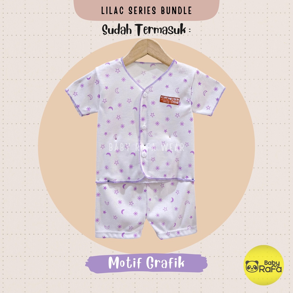 Serian Lilac - 3 Stel Setelan Baju Bayi Tangan Pendek Celana Pendek Bayi Baru Lahir LILAC SERIES SNI Bolo - Bolo